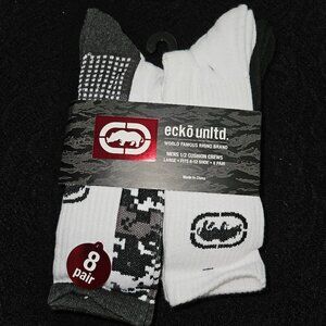 NWT ecko unltd. Men's 1/2 Cushion Crew Socks (8 pair) (Sock size 10-13)
